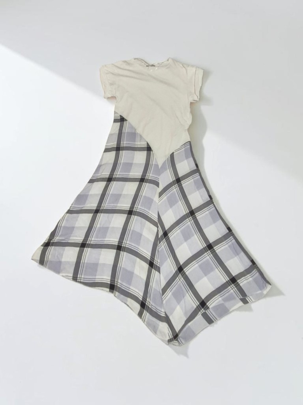 Zara Cream Top with Gray and White Plaid Skirt Dress